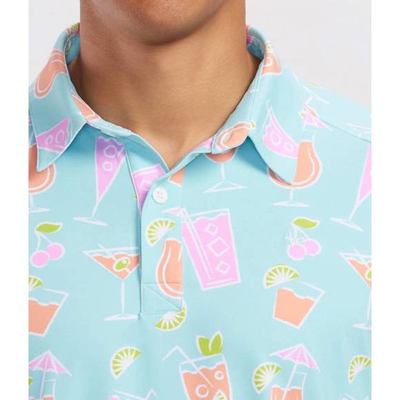 NEW TIPSY ELVES cocktail caddy golf polo in blue multi - Picture 2 of 4